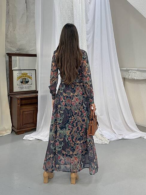 TANYA Maxi Elbise 3191 - Lacivert - 6