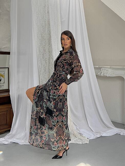 TANYA Maxi Elbise 3191 - Siyah - 4