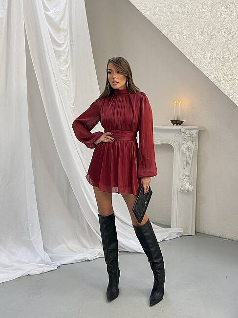 TOSYA Mini Elbise 3207 - Bordo - 2