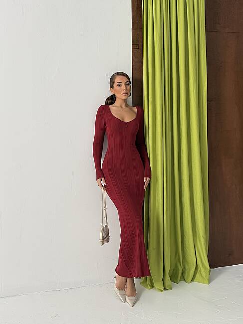 UKUZU Triko Elbise 1819 - Bordo - 2