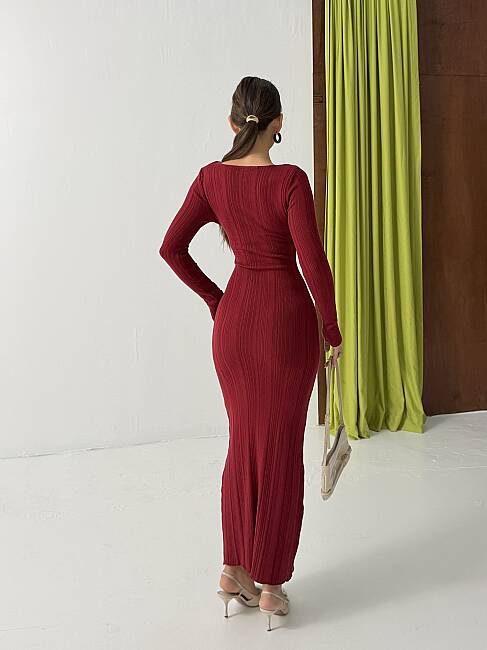 UKUZU Triko Elbise 1819 - Bordo - 3