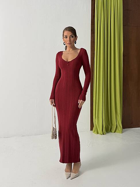 UKUZU Triko Elbise 1819 - Bordo - 1